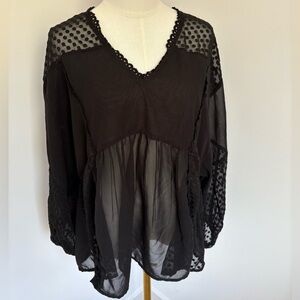 ASOS Black Sheer Long Sleeve Peplum Blouse